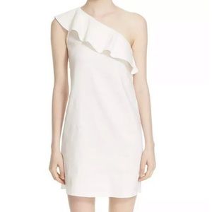 *FINAL PRICE* Theory One-Shoulder Ruffle White Dress Linen